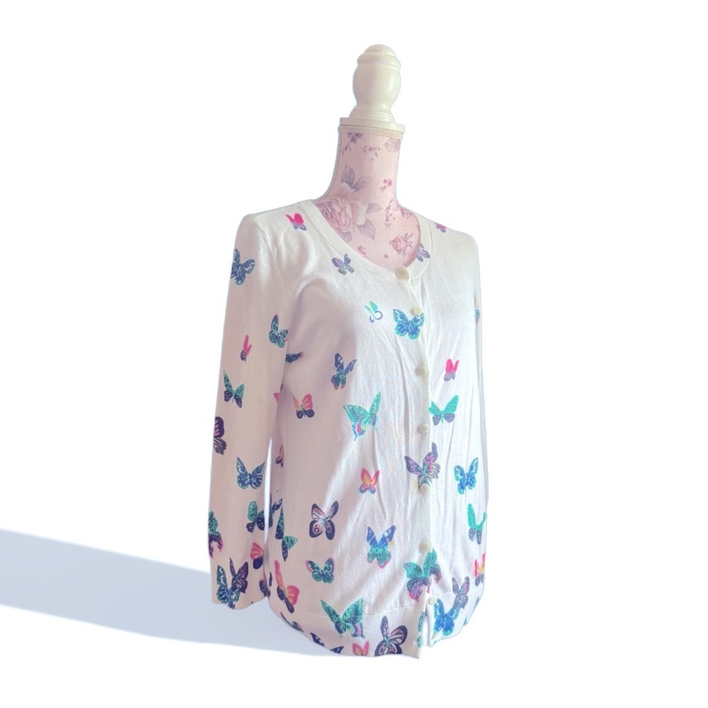 Talbots Butterfly Print Cardigan Sweater - Picture 2 of 5